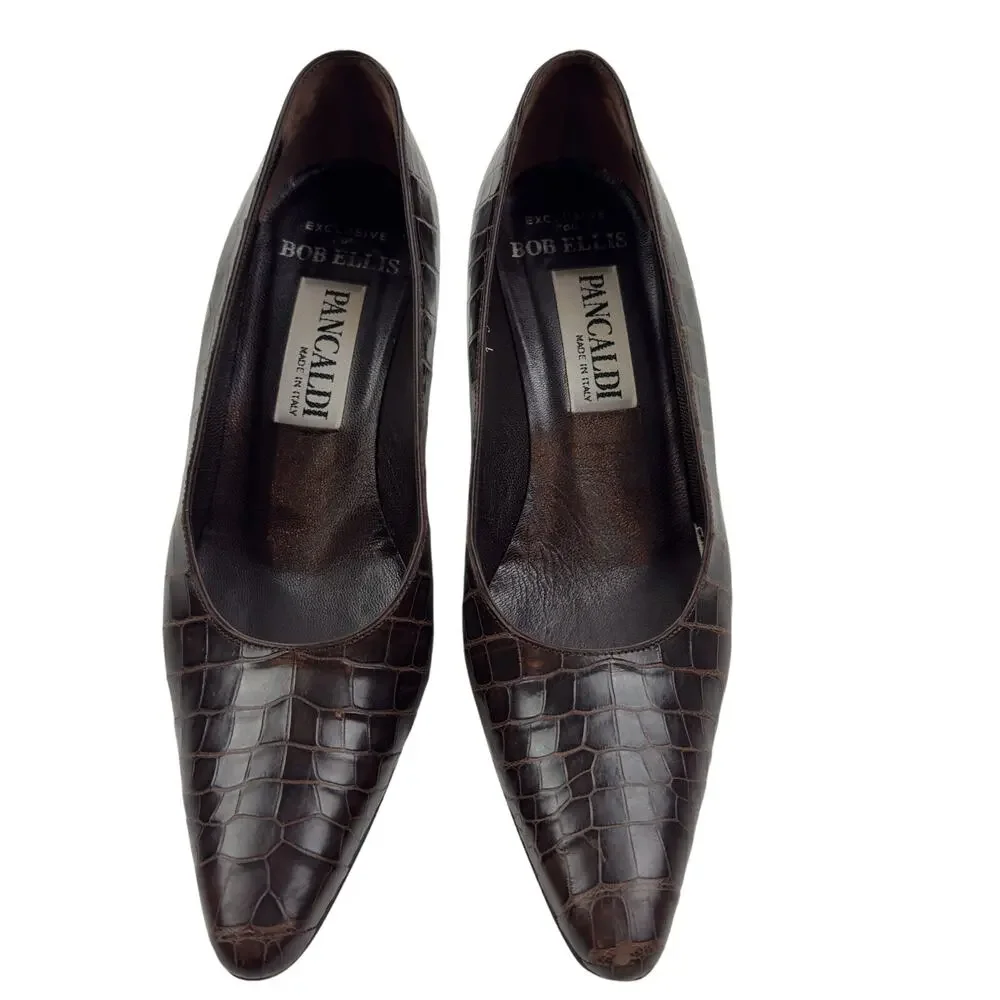 Pancaldi Made in Italy Croc Embossed Leather Classic Timeless Pumps Women's 6